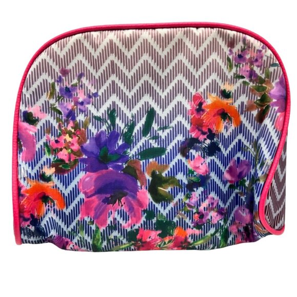 Floral Zigzag Cosmetic Bag With Pink Trim 2c - Picture 1 of 8